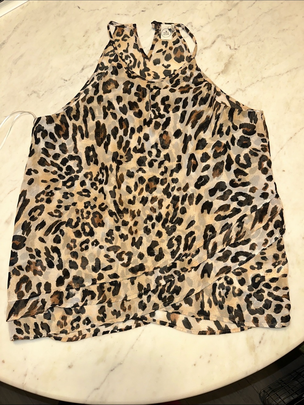 Paper crane Sleeveless Leopard Print Halter Top - Tan/Black size Medium